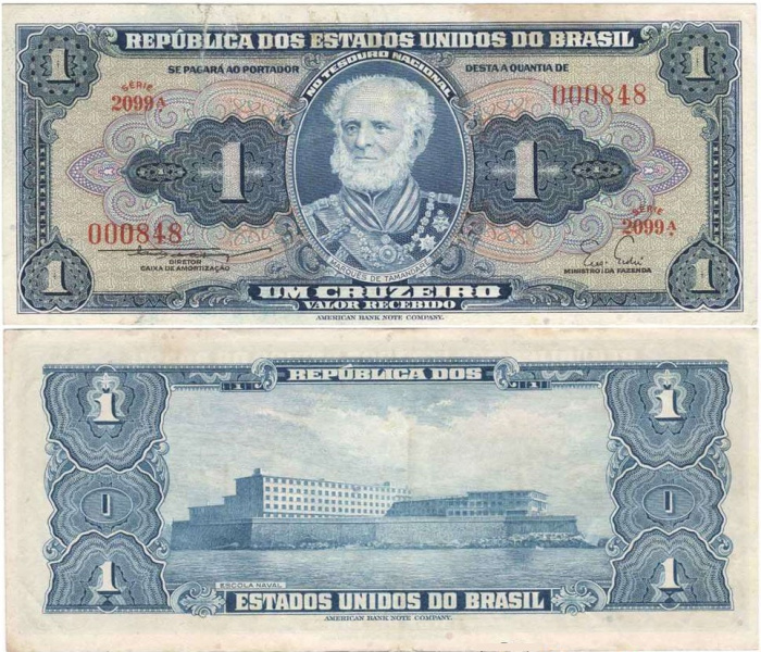 (1954-1958) Банкнота Бразилия 1954-1958 год 1 крузейро &quot;Маркуш де Тамандарэ&quot;   XF